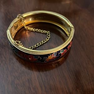 Vintage gold and blue cloisonne bangle